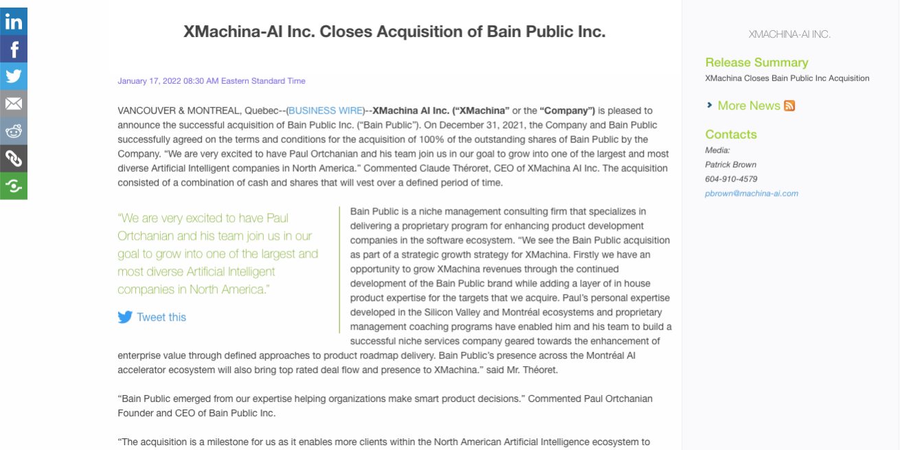 X Machina-AI acquires Bain Public