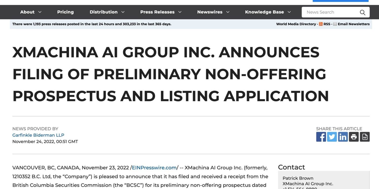XMACHINA-AI-GROUP-INC.-ANNOUNCES-FILING-OF-PRELIMINARY-NON-OFFERING-P XMACHINA-AI-GROUP-INC.-ANNOUNCES-FILING-OF-PRELIMINARY-NON-OFFERING-P